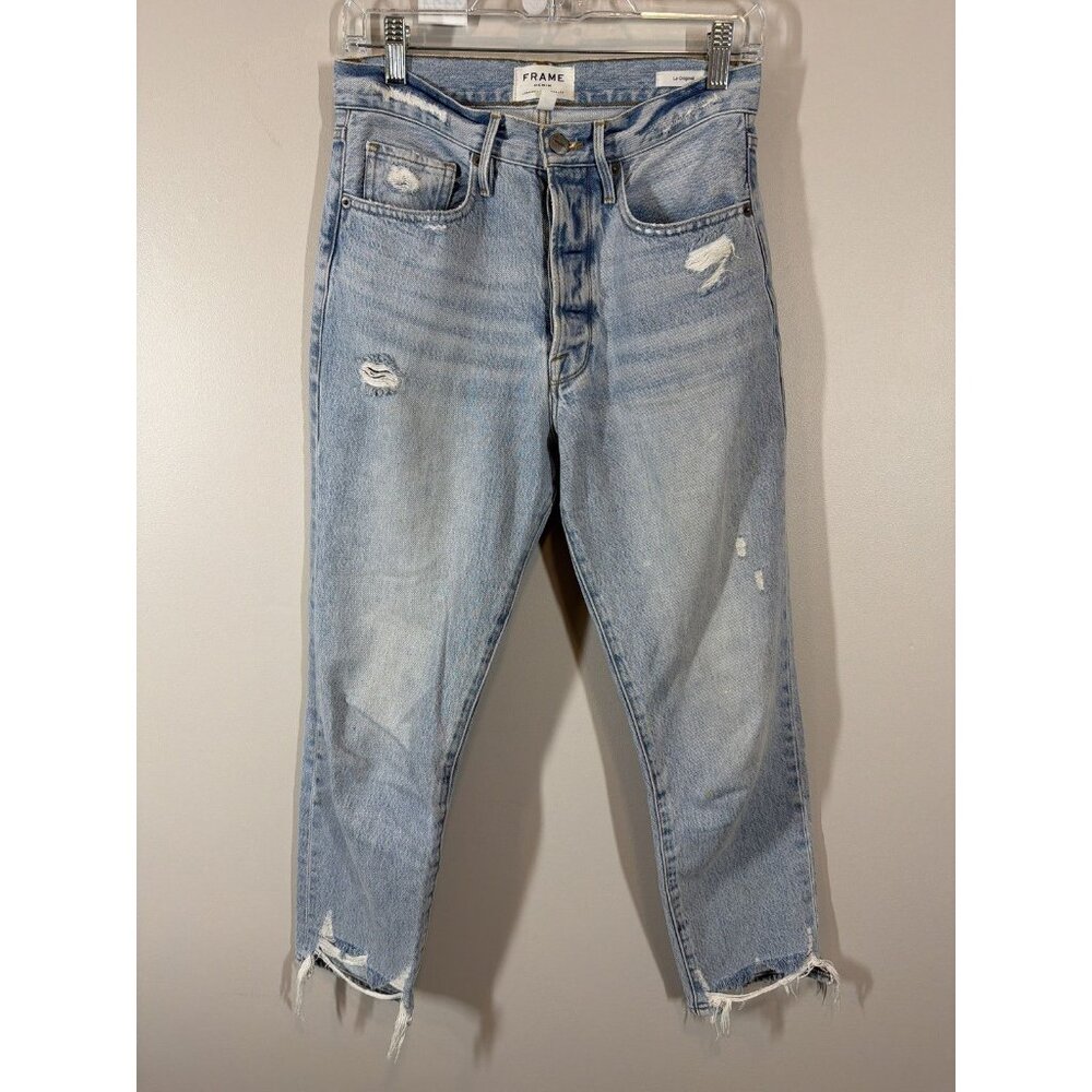 Frame Le Original‎ Light Wash Blue Distressed Jeans Size 27 Raw Hem Button Fly